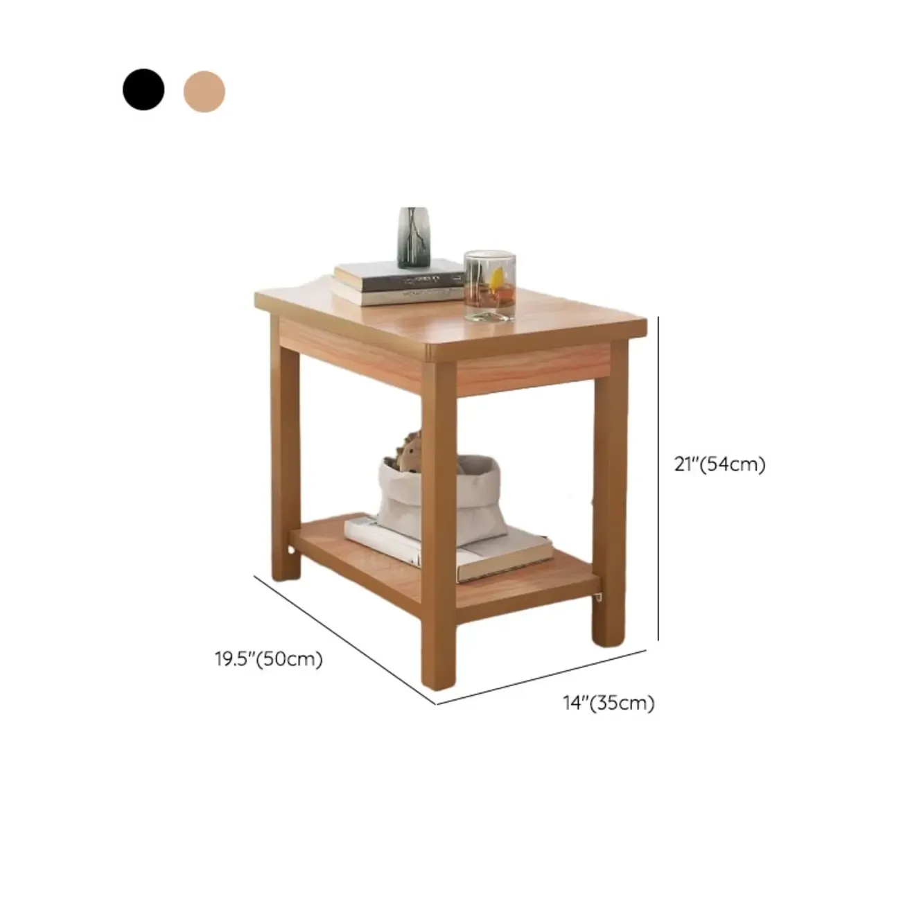 Minimalist Black Wood End Table with Storage for Living Room #size