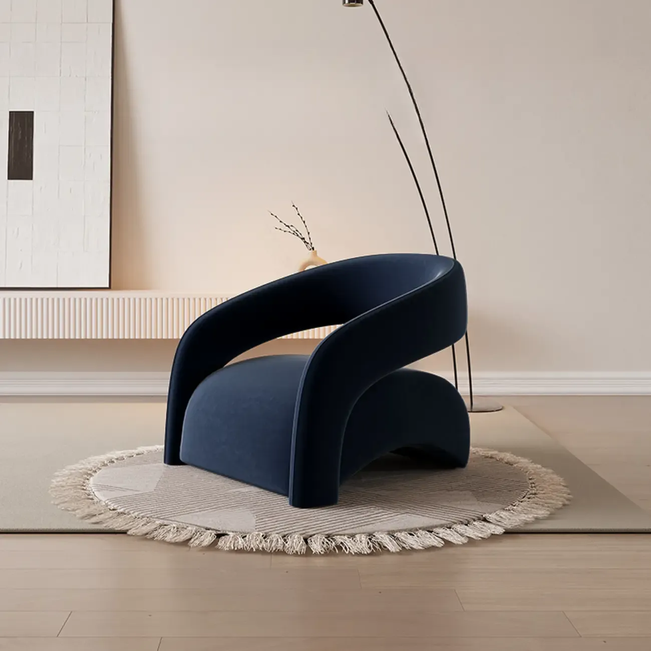 Modern Velvet/Sherpa Barrel Chair for Living Room Image - 7