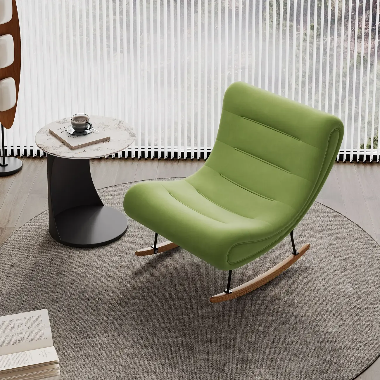 Ergonomic Wooden Upholstered Rocking Chair for Living Room Image - 5
