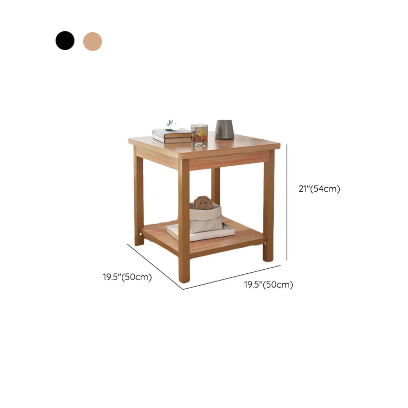 Minimalist Black Wood End Table with Storage for Living Room #size