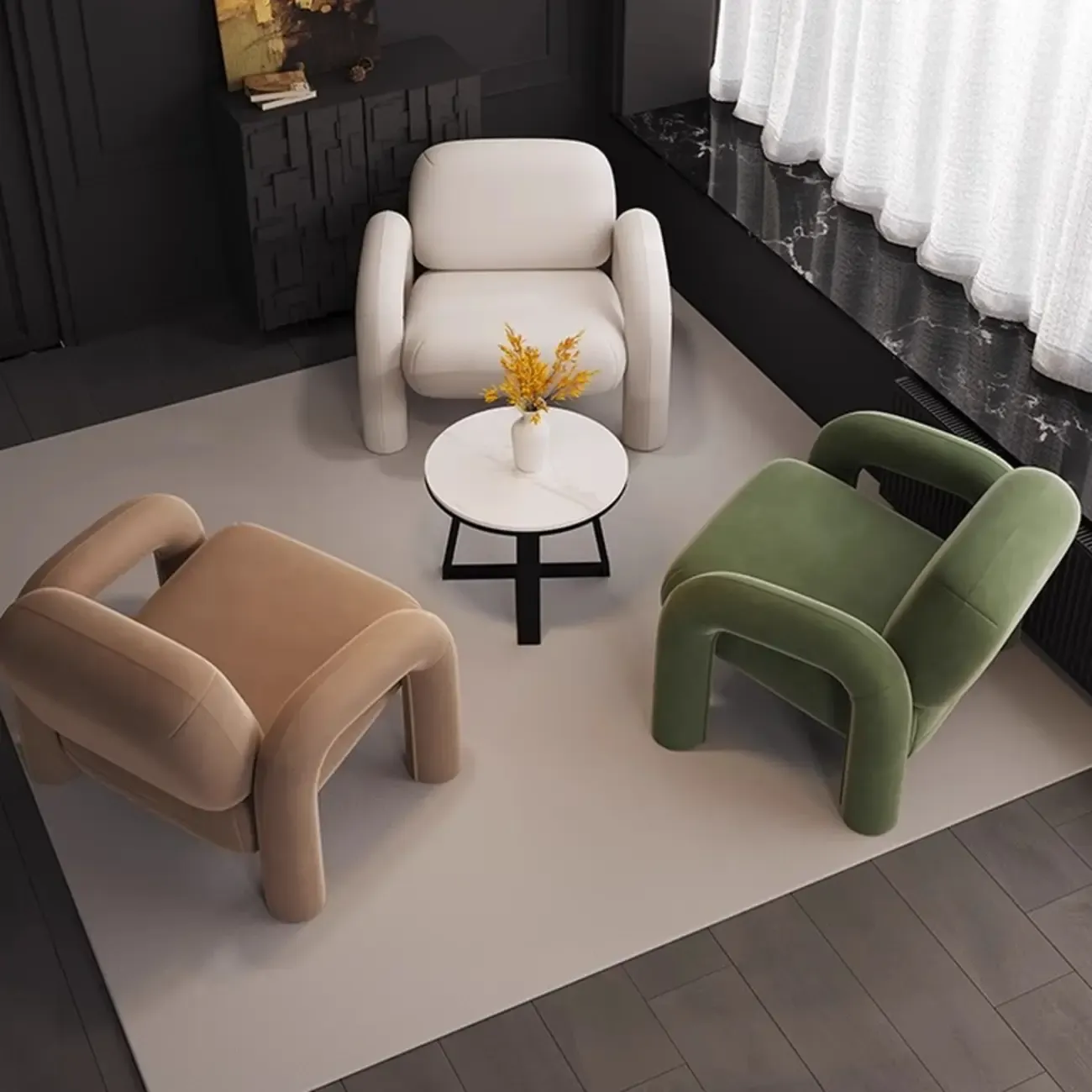 Ergonomic Flannel Arm Chair for Living Room Image - 5