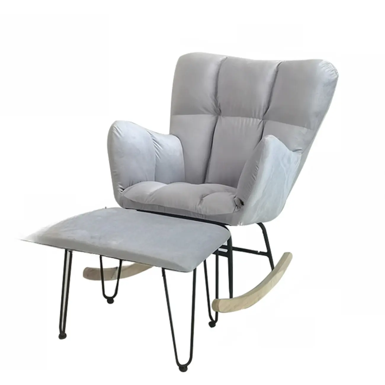 Tech Cloth Upholstered Wood Rocking Chair with Recessed Arm Image - 20 | homeyfad