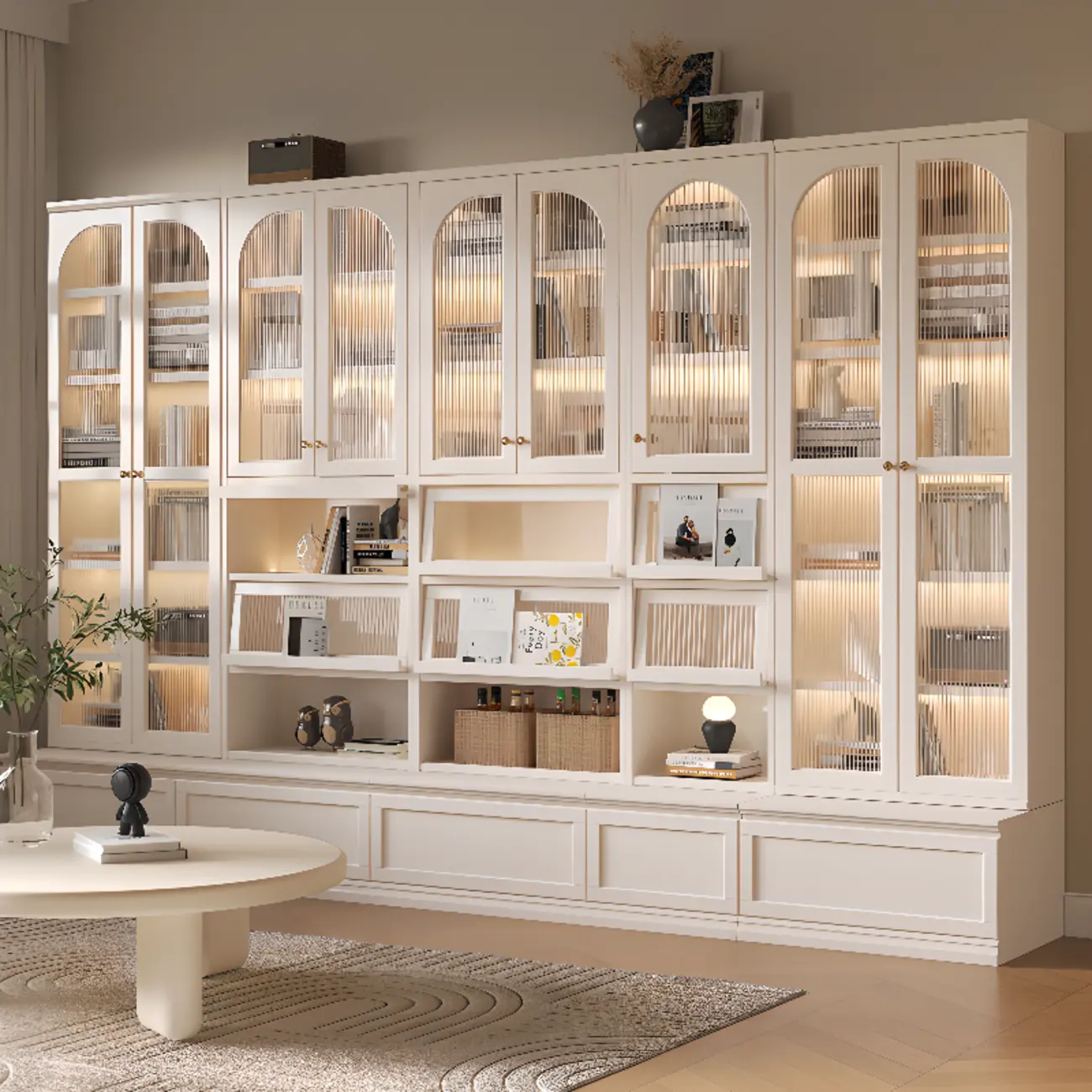 White Wooden Display Cabinet with Shelves for Living Room Image - 1 | homeyfad