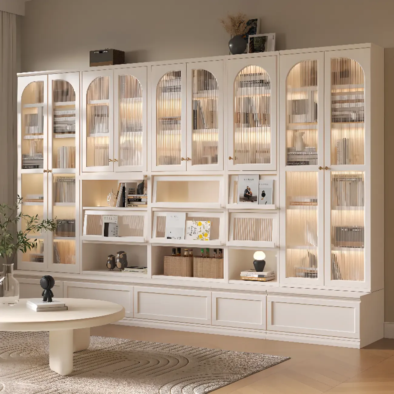 White Wooden Display Cabinet with Shelves for Living Room Image - 1