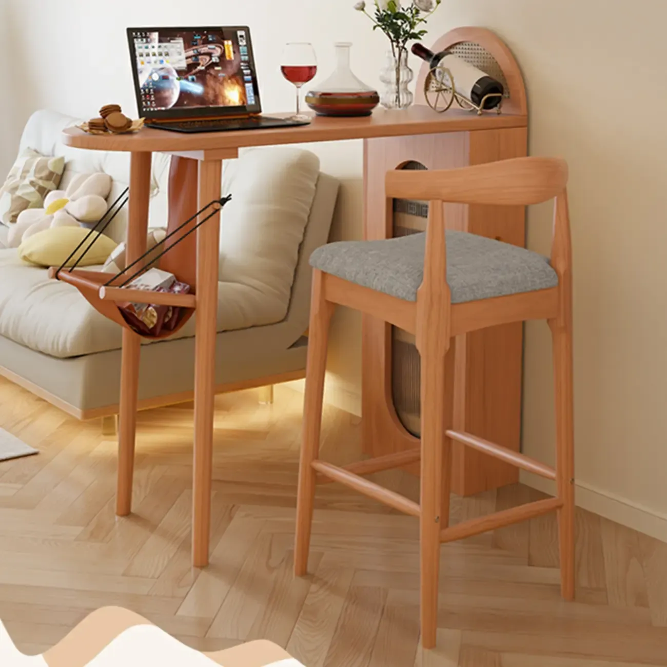 Modern 48-Inch Wooden Bar Table with Drawer Storage Image - 1