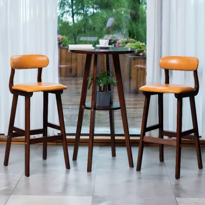 Modern Brown Round Wooden Espresso Bar Table for Dining Image - 1