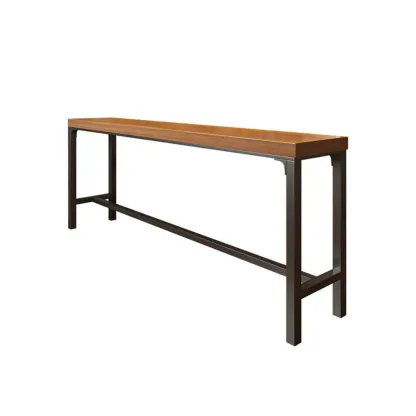 Contemporary Wooden Long Bar Table with Metal Footrest for 8 People Image - 5