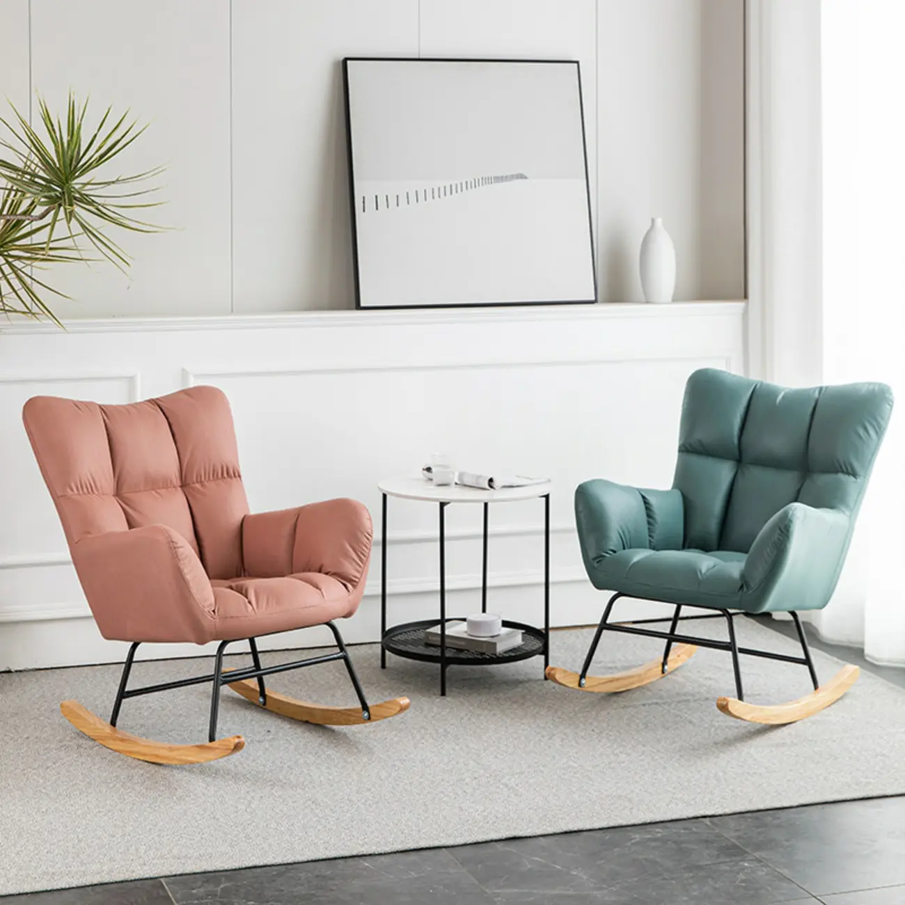 Modern Upholstered Ergonomic Rocking Chair with Round Arm Image - 1 | homeyfad