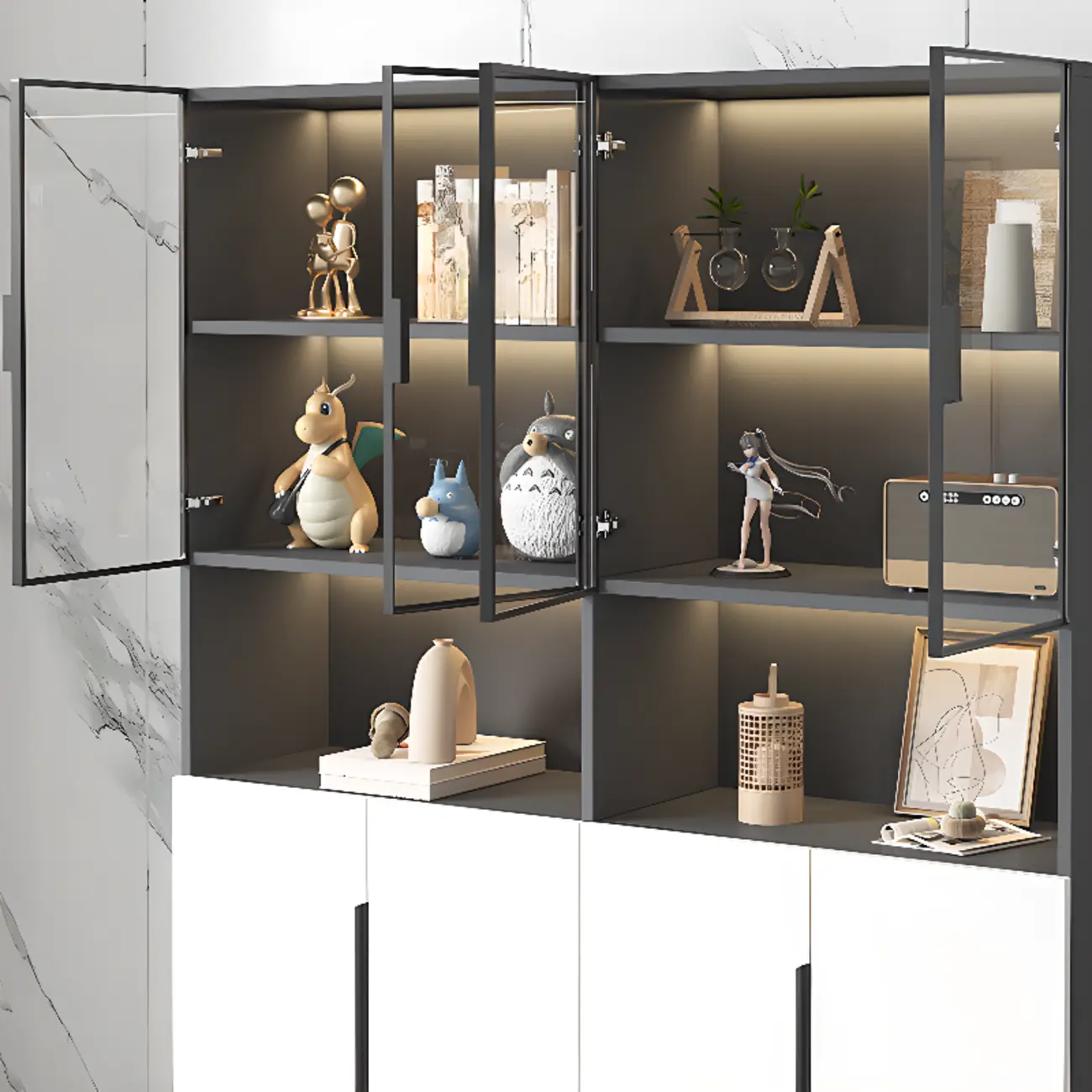 Nordic Wooden Display Cabinet with Open Shelves for Kitchen Image - 4 | homeyfad