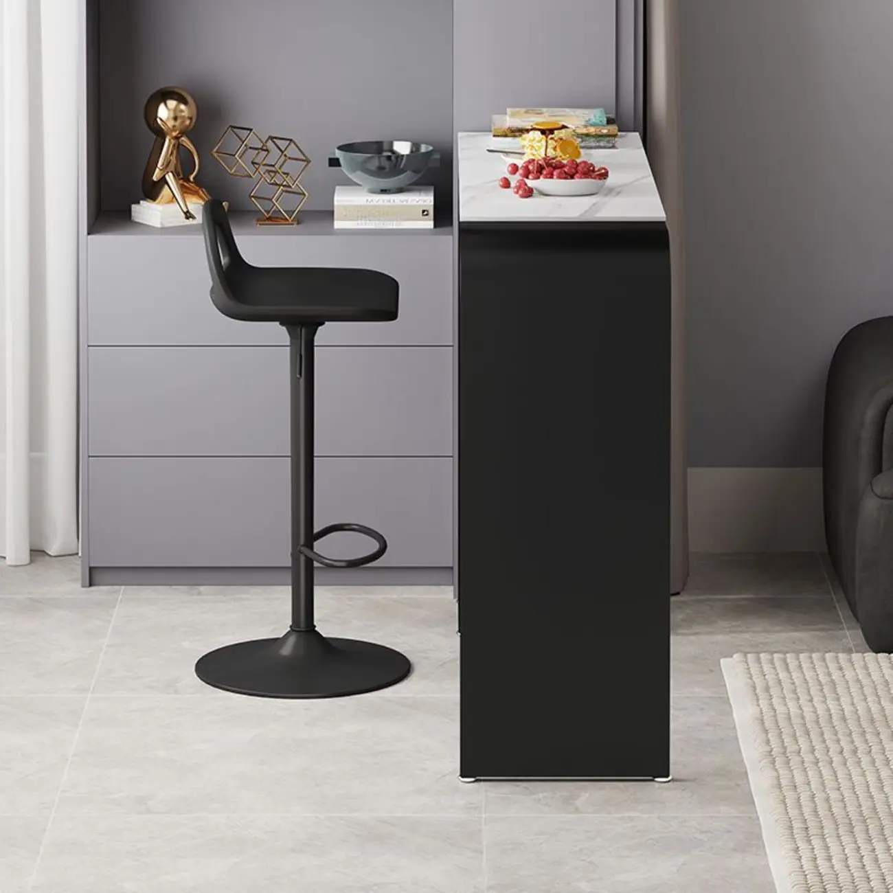 Nordic White Stone Sleek Bar Table with Glass Cabinet Image - 6 | homeyfad