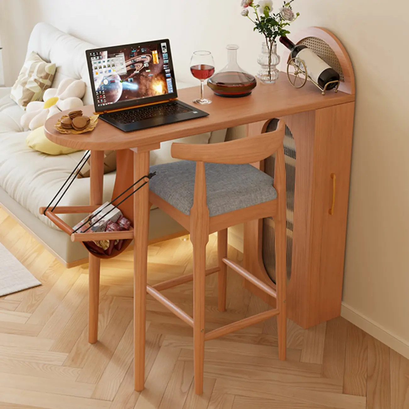Modern 48-Inch Wooden Bar Table with Drawer Storage Image - 2 | homeyfad