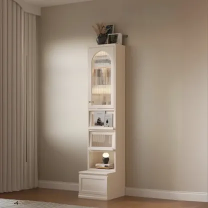 White Wooden Display Cabinet with Shelves for Living Room Image - 2