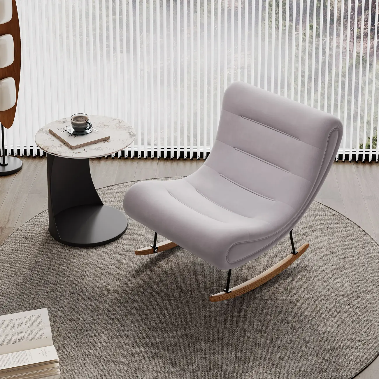 Ergonomic Wooden Upholstered Rocking Chair for Living Room Image - 7 | homeyfad