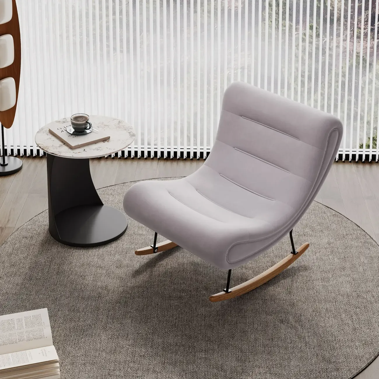 Ergonomic Wooden Upholstered Rocking Chair for Living Room Image - 7