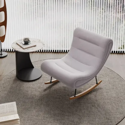 Ergonomic Wooden Upholstered Rocking Chair for Living Room Image - 7