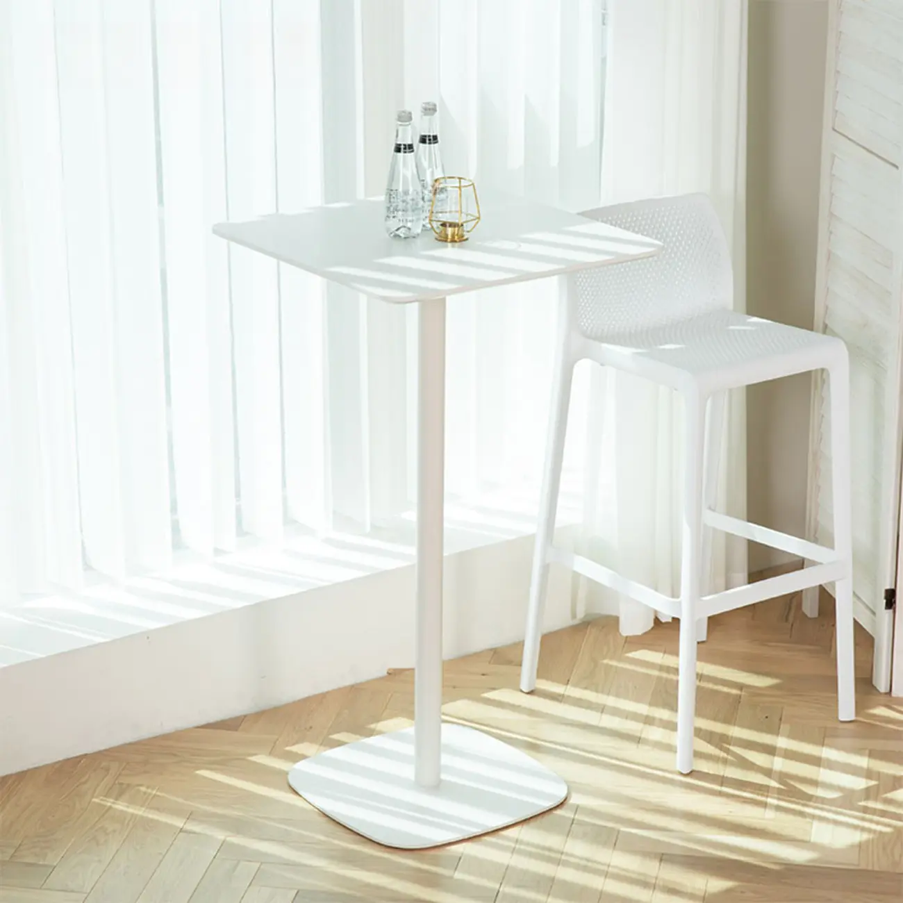 Nordic White Wood Square Pub Table with 3 Pieces for 2 People Image - 1 | homeyfad