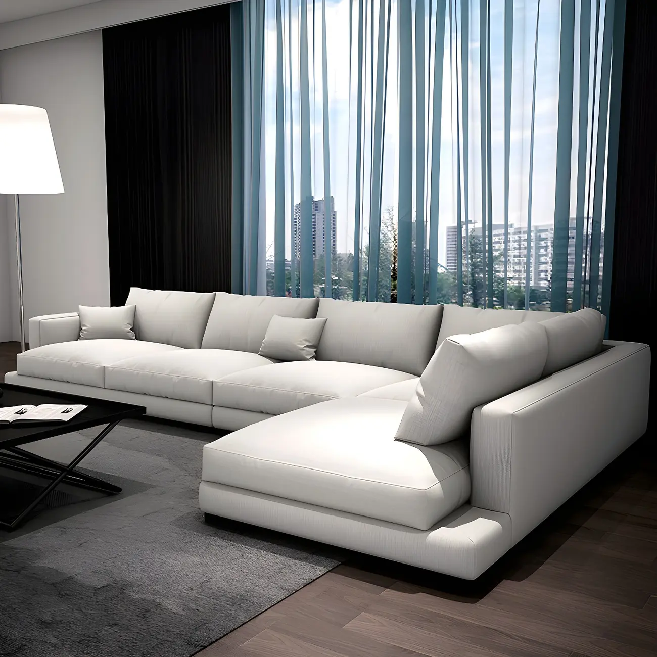 Modern Minimalist White Sectional Sofa Chaise with Linen Image - 1 | homeyfad