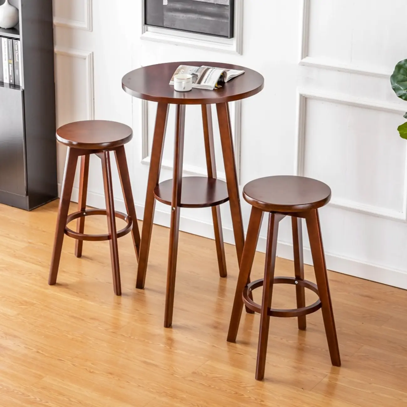Modern Brown Round Wooden Espresso Bar Table for Dining Image - 2 | homeyfad