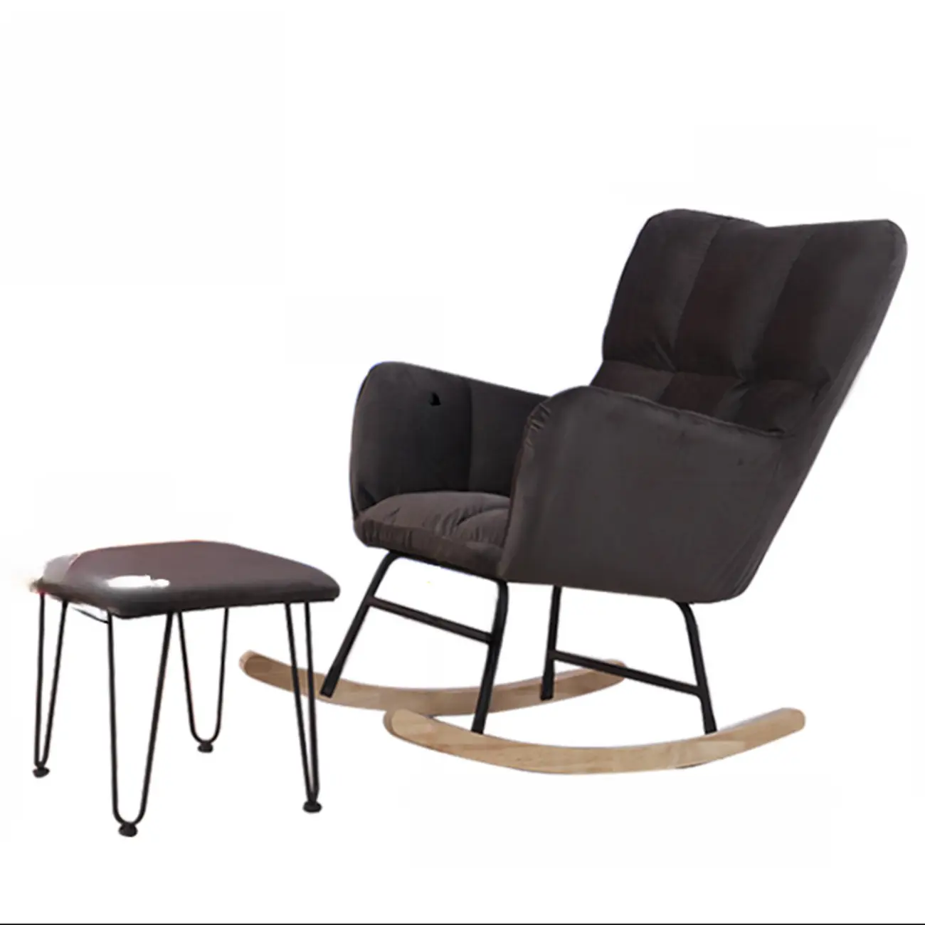 Tech Cloth Upholstered Wood Rocking Chair with Recessed Arm Image - 22 | homeyfad