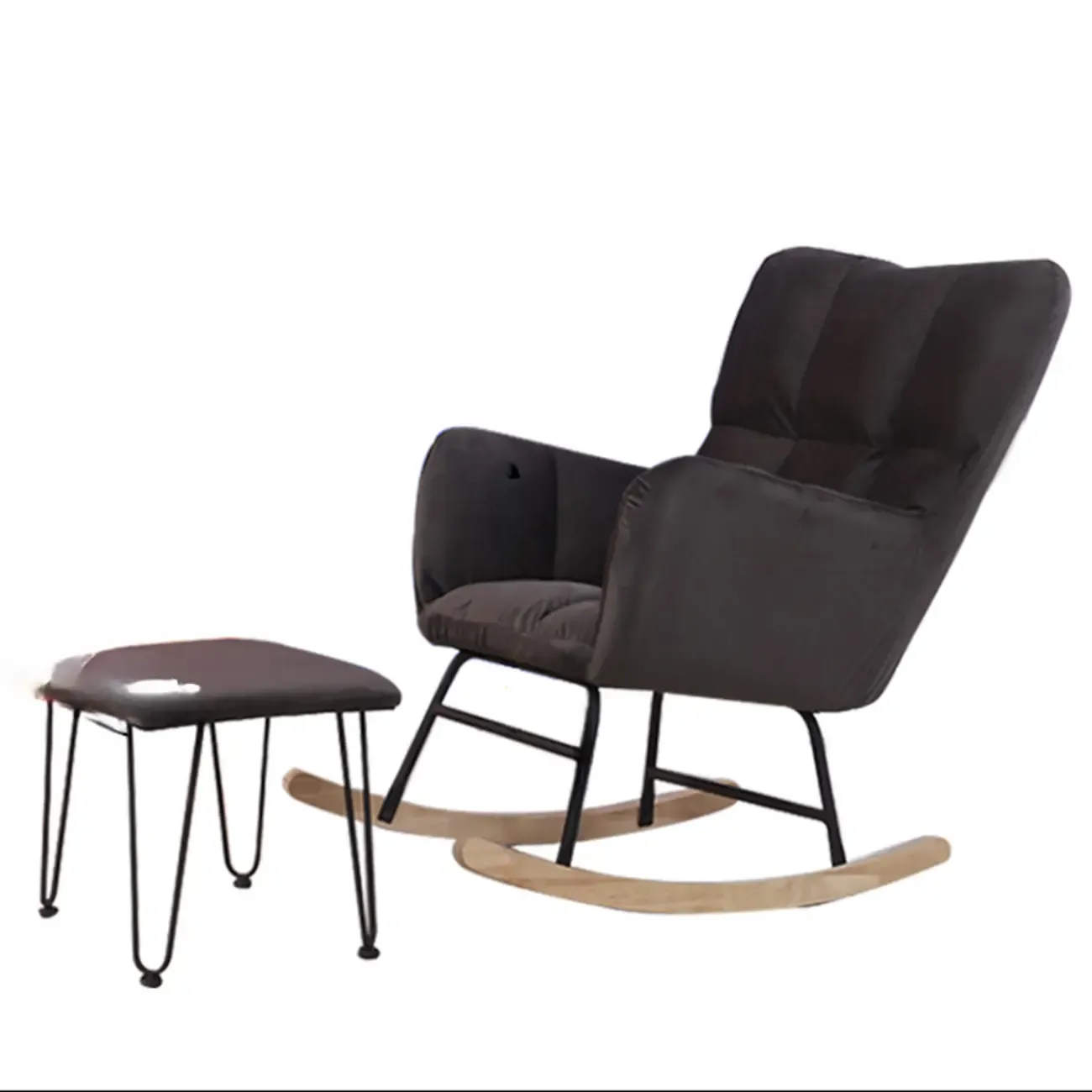 Tech Cloth Upholstered Wood Rocking Chair with Recessed Arm Image - 22