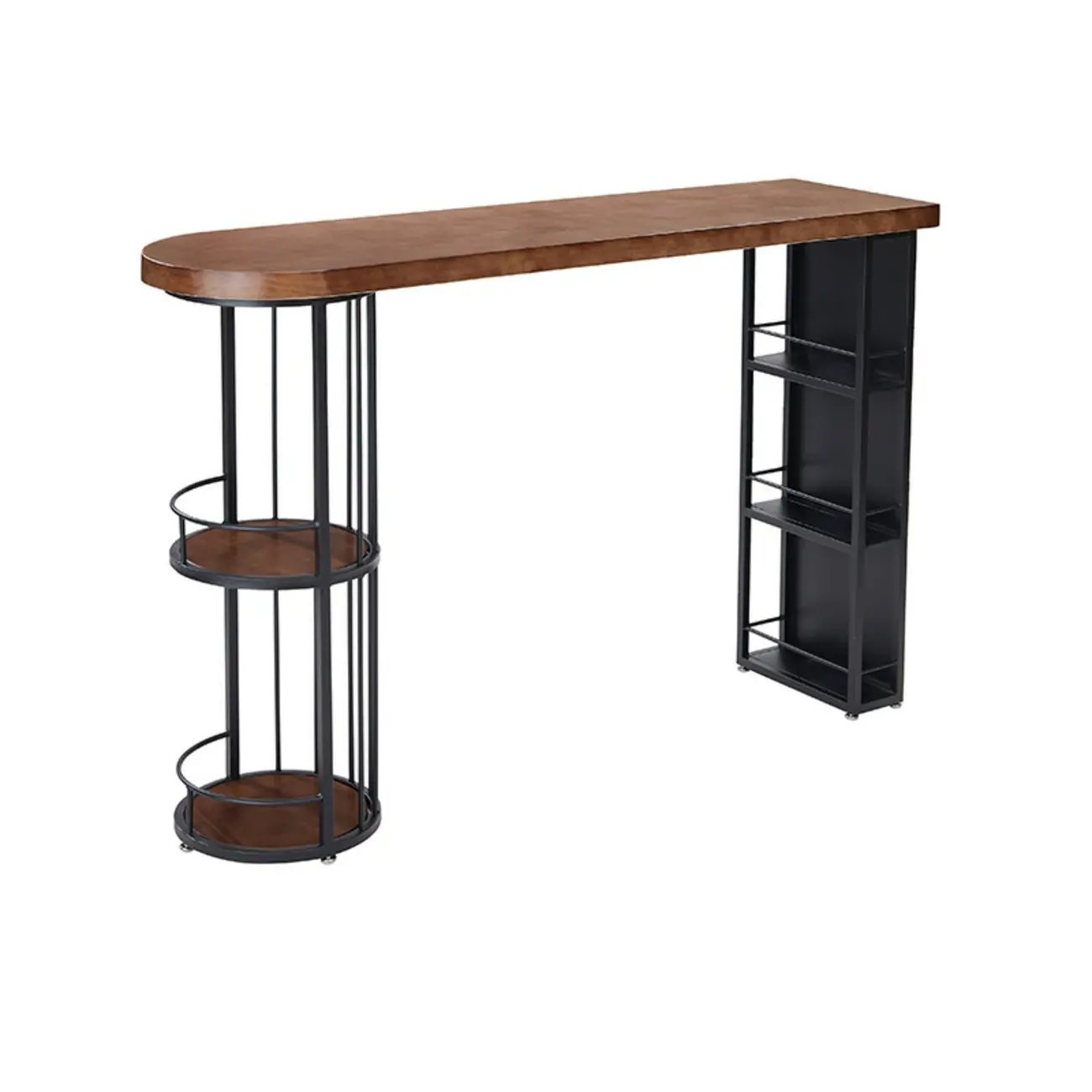 Wooden Narrow Bar Table with Double Storage Shelves Image - 6 | homeyfad
