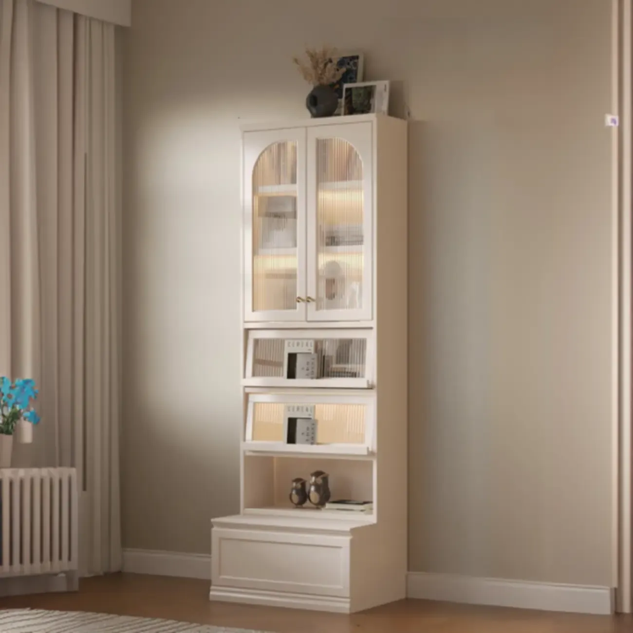 White Wooden Display Cabinet with Shelves for Living Room Image - 3