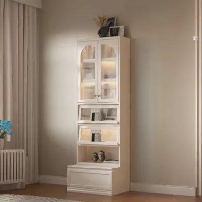 White Wooden Display Cabinet with Shelves for Living Room Image - 3