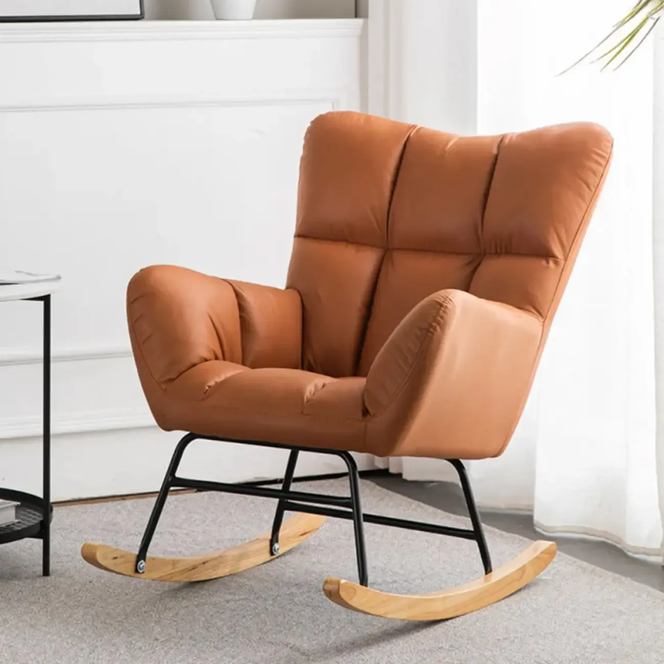 Modern Upholstered Ergonomic Rocking Chair with Round Arm Image - 3
