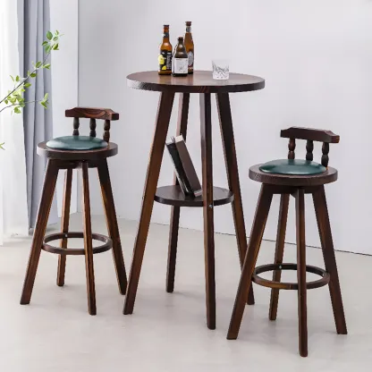Modern Brown Round Wooden Espresso Bar Table for Dining Image - 3