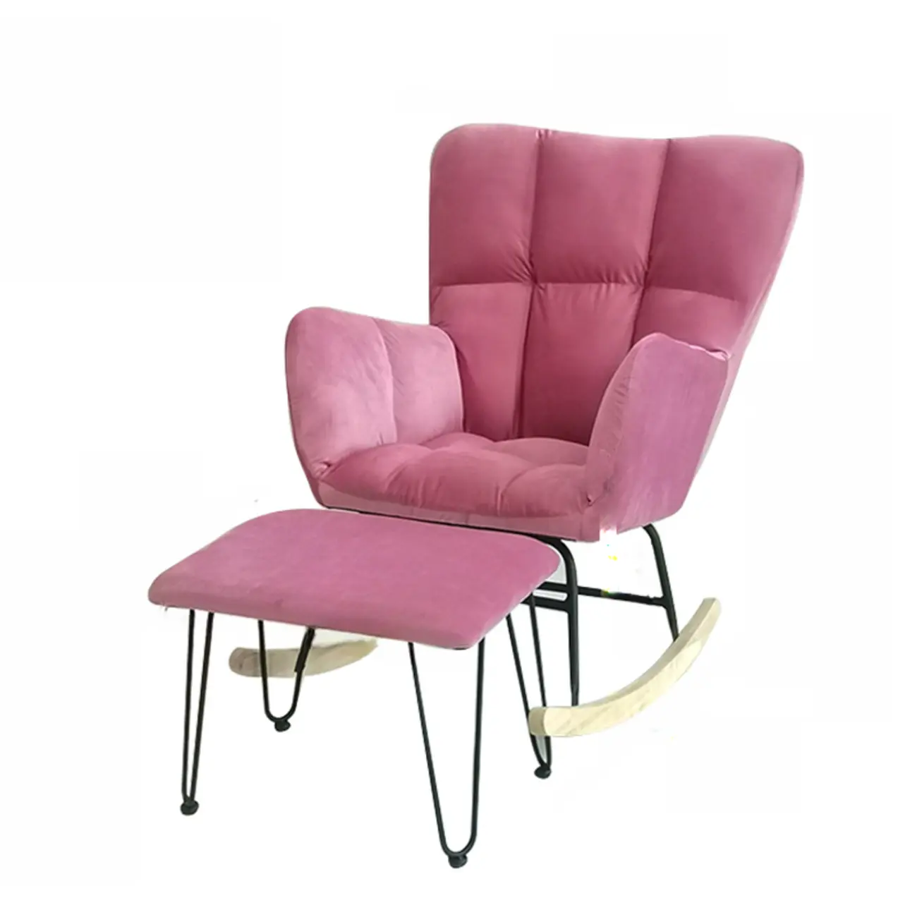 Tech Cloth Upholstered Wood Rocking Chair with Recessed Arm Image - 23 | homeyfad