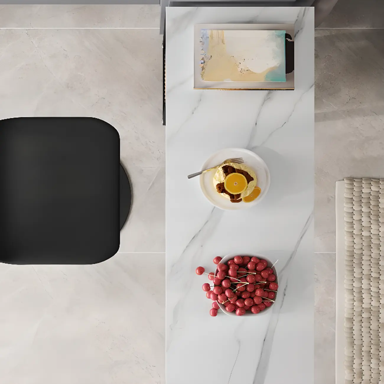 Nordic White Stone Sleek Bar Table with Glass Cabinet Image - 8 | homeyfad