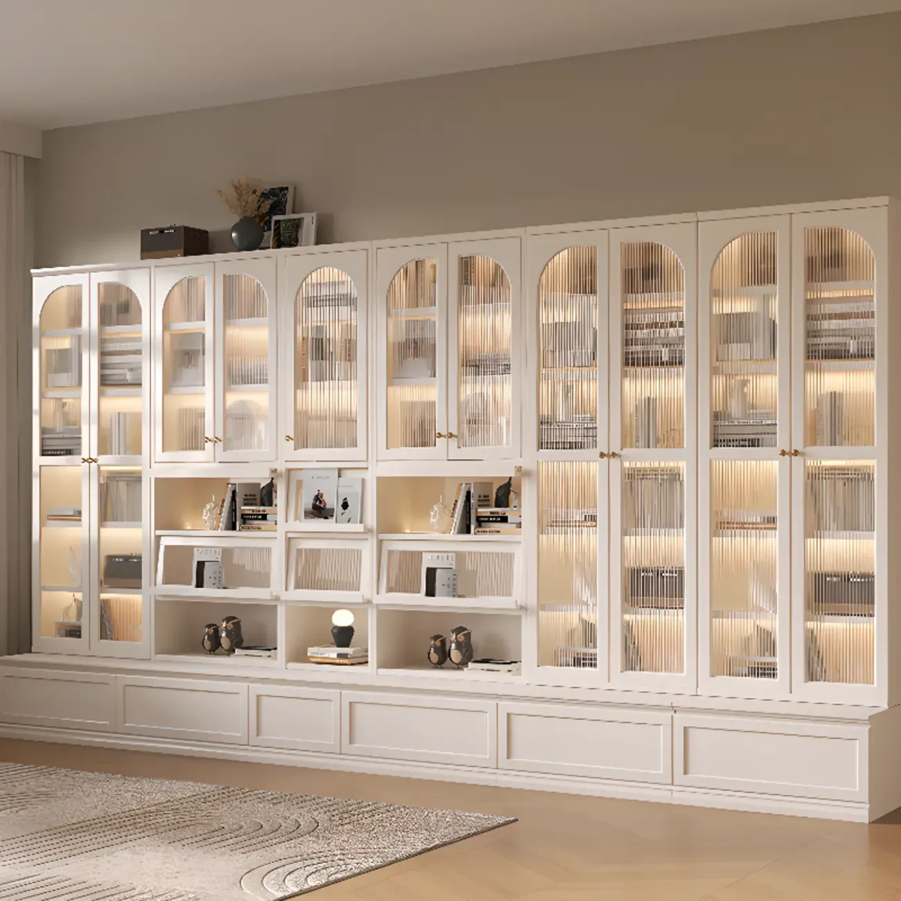 White Wooden Display Cabinet with Shelves for Living Room Image - 4
