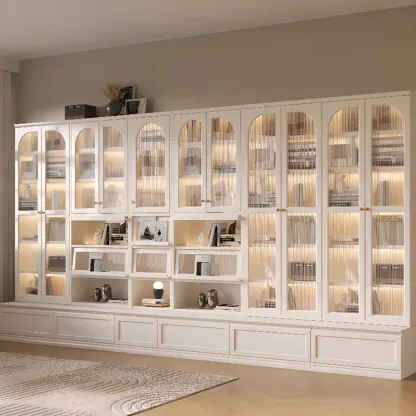 White Wooden Display Cabinet with Shelves for Living Room Image - 4