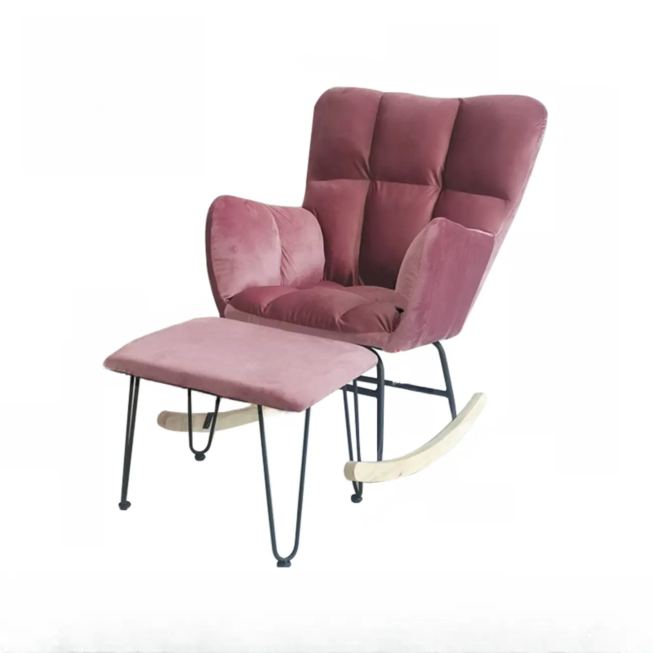 Tech Cloth Upholstered Wood Rocking Chair with Recessed Arm Image - 24 | homeyfad