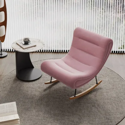 Ergonomic Wooden Upholstered Rocking Chair for Living Room Image - 9