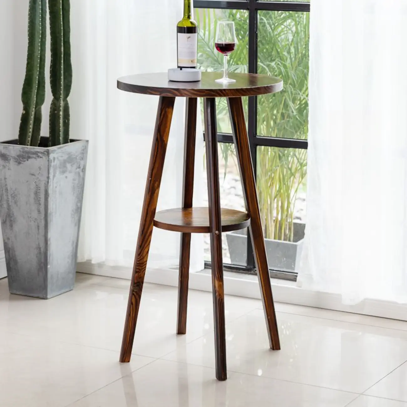 Modern Brown Round Wooden Espresso Bar Table for Dining Image - 4 | homeyfad