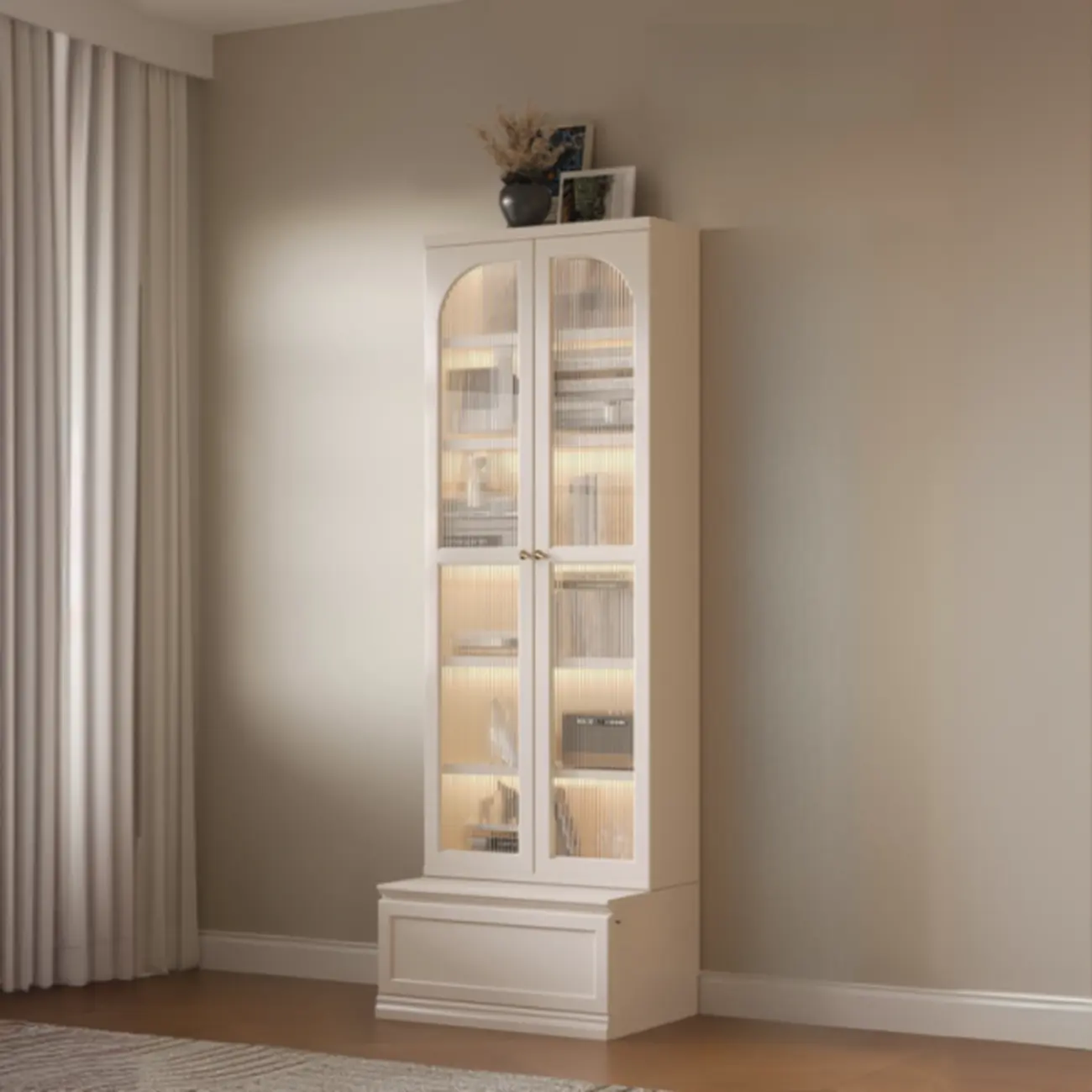 White Wooden Display Cabinet with Shelves for Living Room Image - 5 | homeyfad