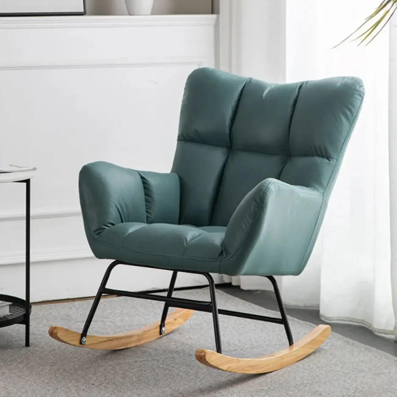 Modern Upholstered Ergonomic Rocking Chair with Round Arm Image - 5