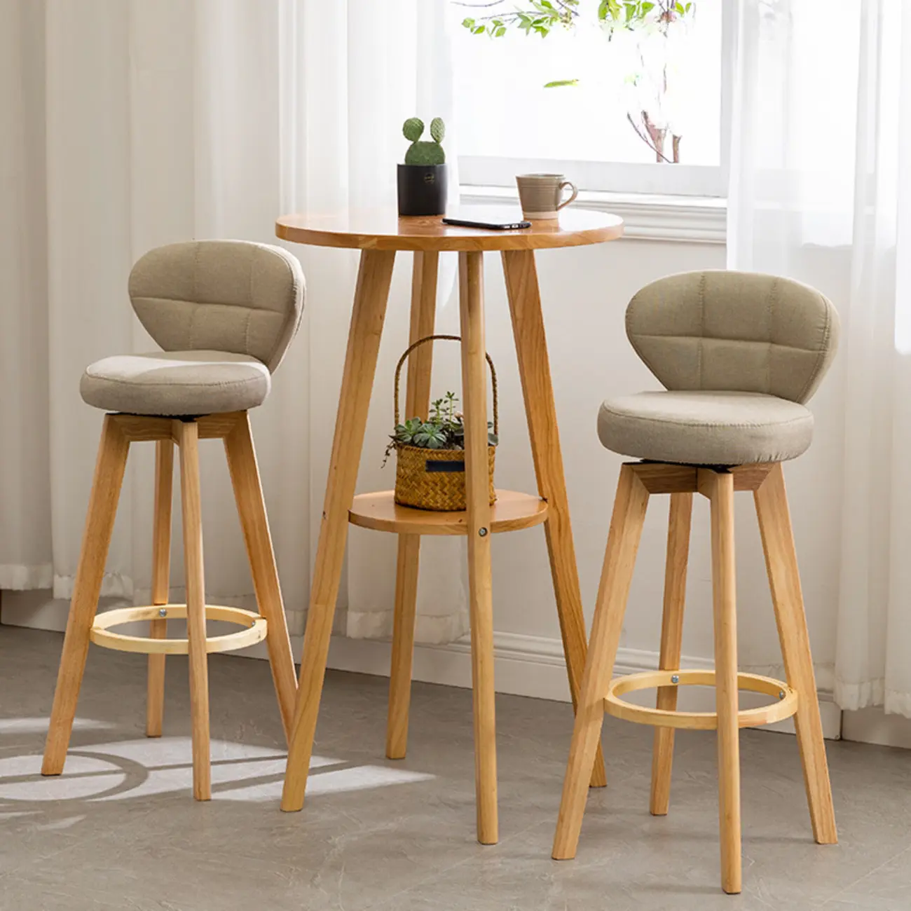 Modern Brown Round Wooden Espresso Bar Table for Dining Image - 5 | homeyfad