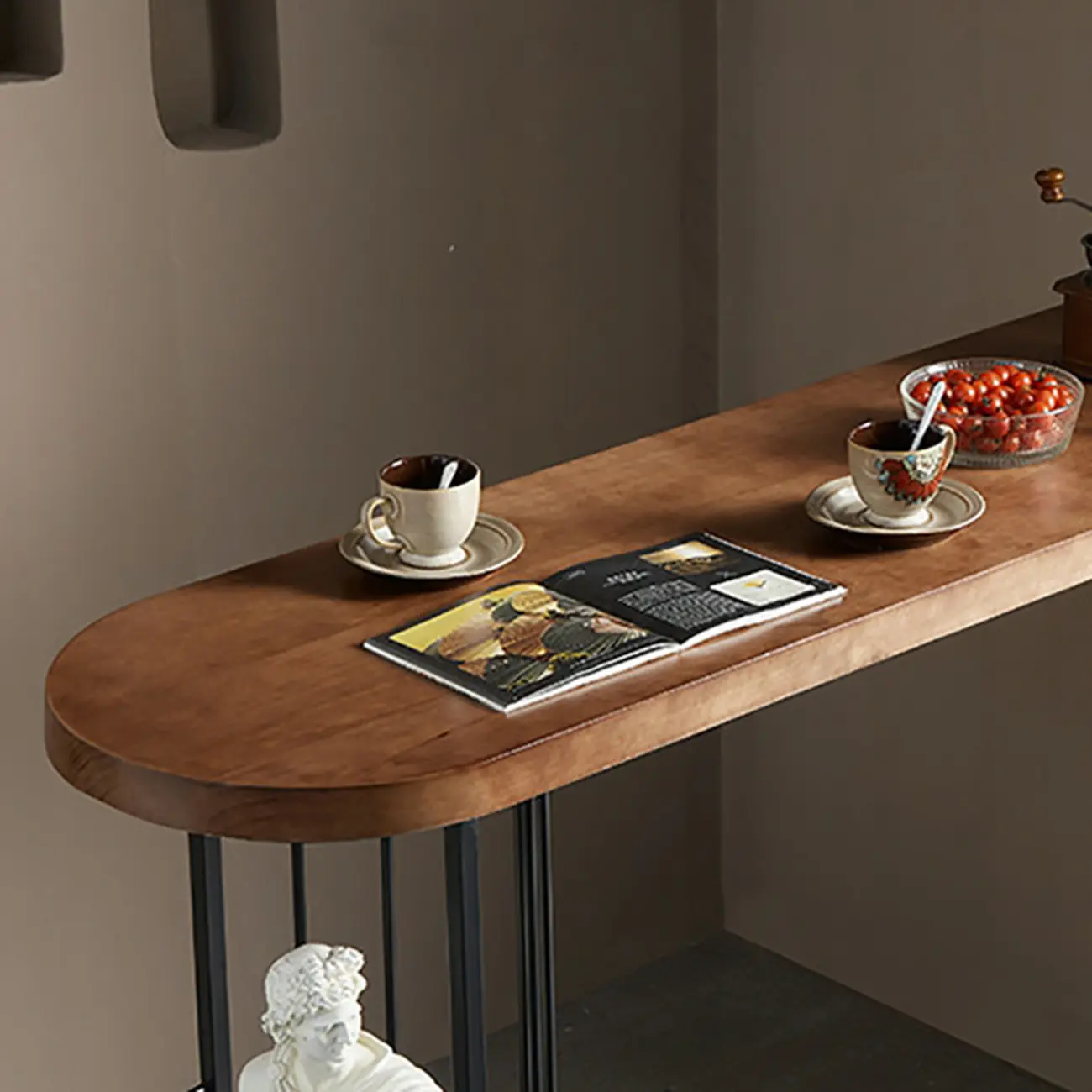 Wooden Narrow Bar Table with Double Storage Shelves Image - 9 | homeyfad