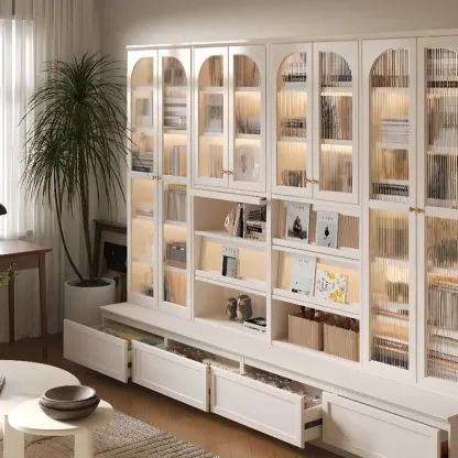 White Wooden Display Cabinet with Shelves for Living Room Image - 6