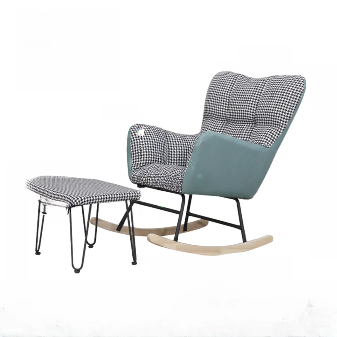 Tech Cloth Upholstered Wood Rocking Chair with Recessed Arm Image - 26 | homeyfad