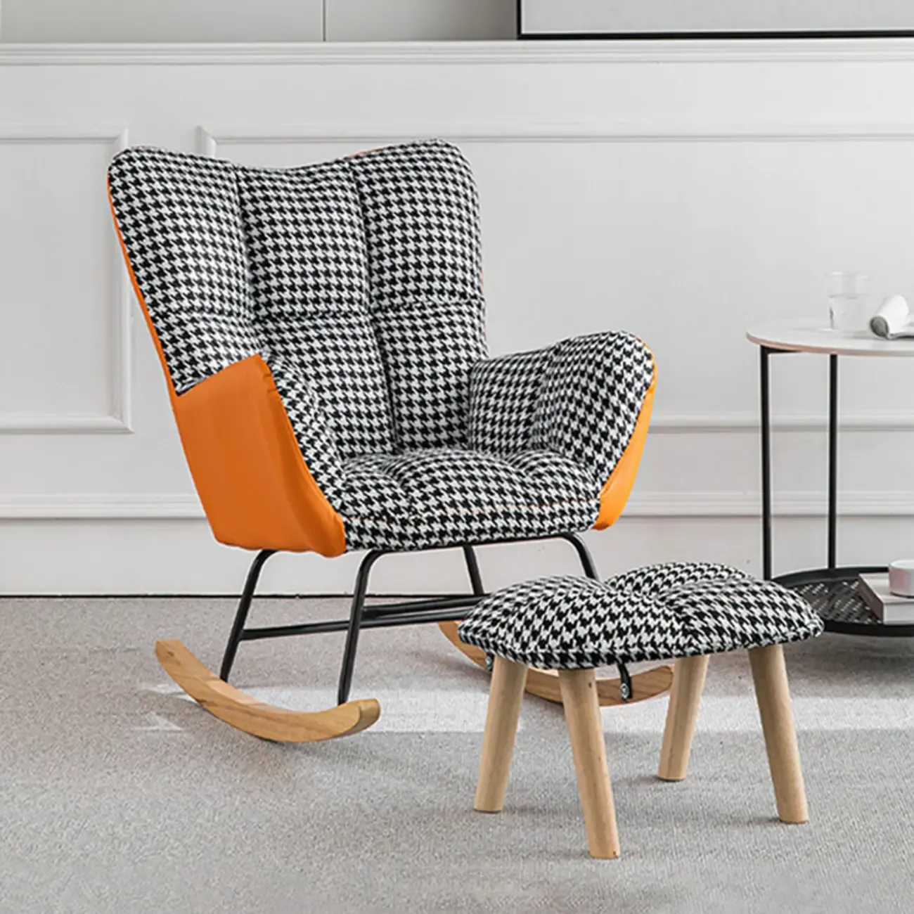 Modern Upholstered Ergonomic Rocking Chair with Round Arm Image - 6