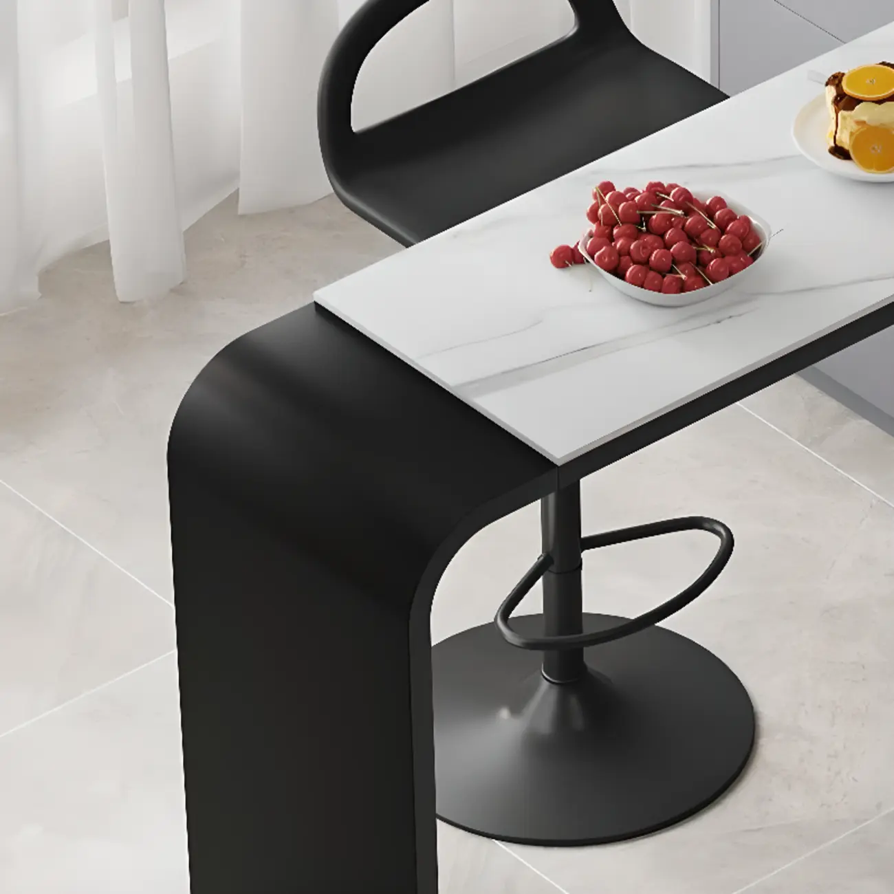 Nordic White Stone Sleek Bar Table with Glass Cabinet Image - 11 | homeyfad