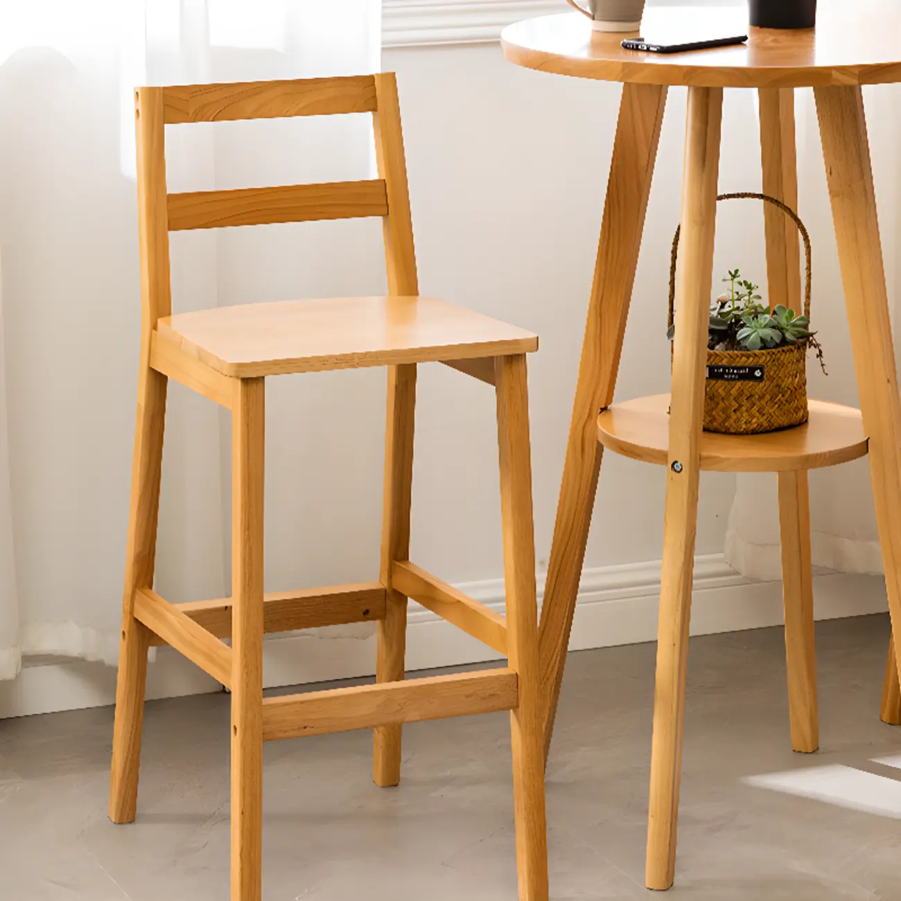 Modern Brown Round Wooden Espresso Bar Table for Dining Image - 6 | homeyfad