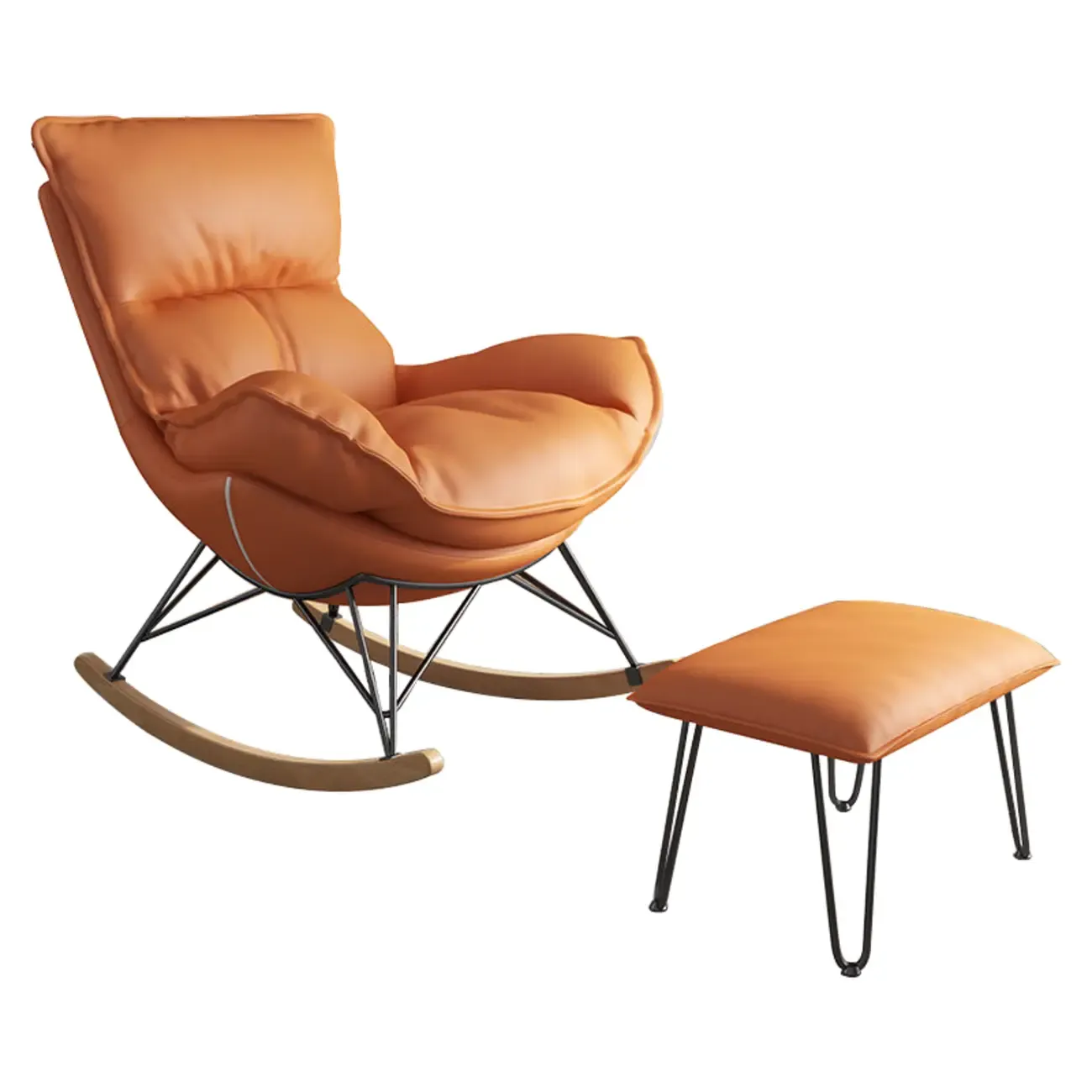 Flannel Upholstered Rocking Chair with Ottoman for Living Room Image - 7