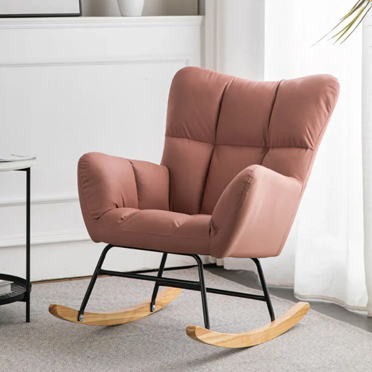 Modern Upholstered Ergonomic Rocking Chair with Round Arm Image - 7 | homeyfad
