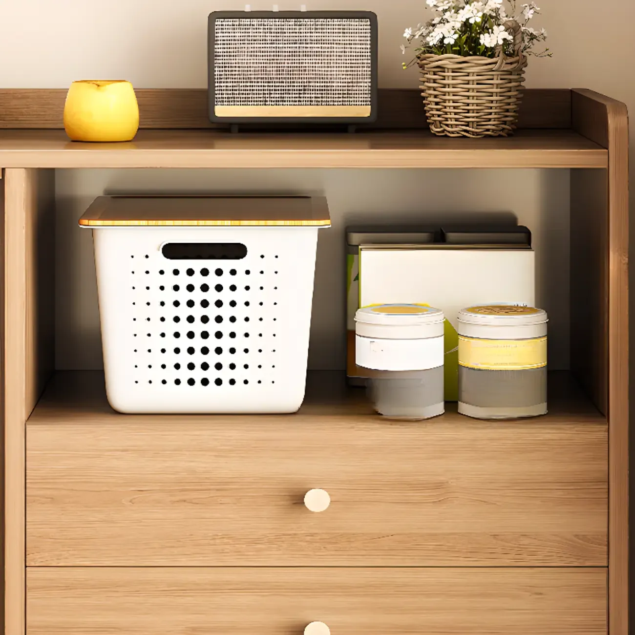 Modern Wooden Rectangle Accent Cabinet with Sliding Doors Image - 7