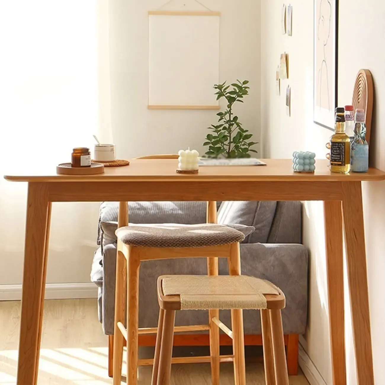 Rustic Soild Wood Dining Bar Table with Trestle Legs for Modern Home Image - 2