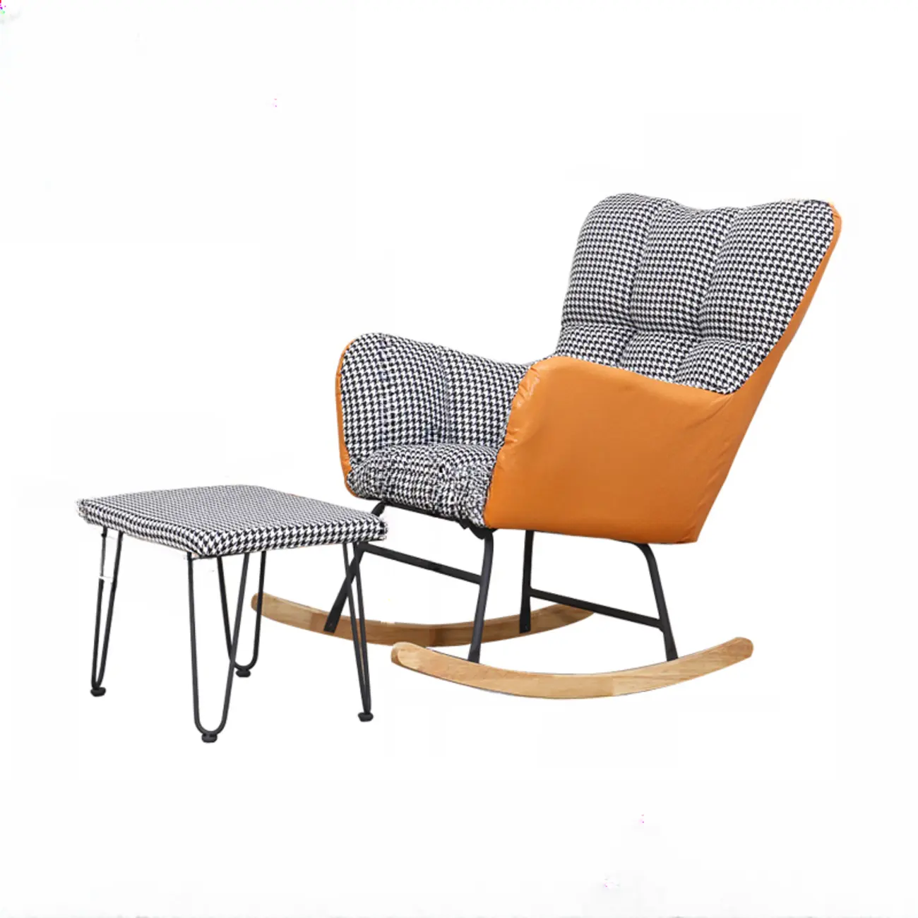 Tech Cloth Upholstered Wood Rocking Chair with Recessed Arm Image - 28 | homeyfad